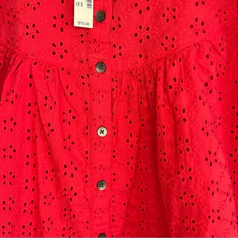 Madewell Red Button Up Ruffle Sleeve Bib Top Sz M Summer Contemporary Babydoll - Picture 9 of 12